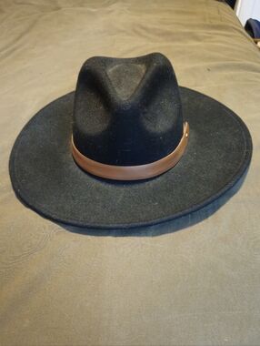 Black Wool Fedora with Brown Leather Band - Women's Hat